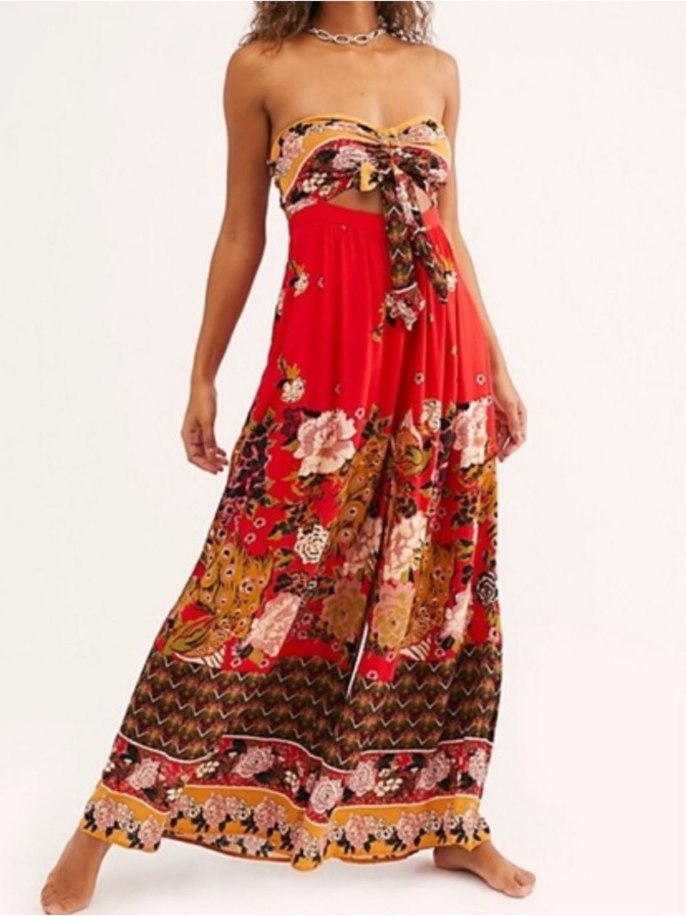 Free People Bali Birds Of Paradise Jumpsuit in Red Size Medium